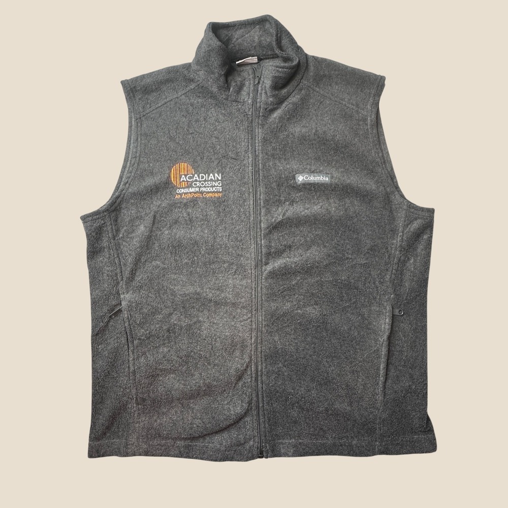 Columbia Vest Mens L AM1535 Gray Fleece Full Zip Corporate Sleeveless EXCELLENT